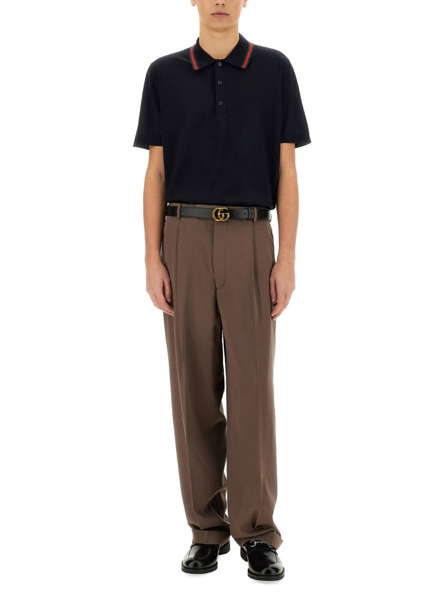 Gucci Men's Knitted Wool Polo Shirt Black, view 2