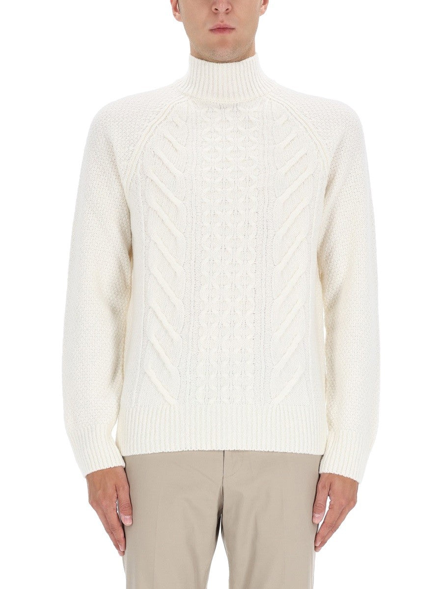 Boss Camel Men's Hector Cable Knit Sweater White