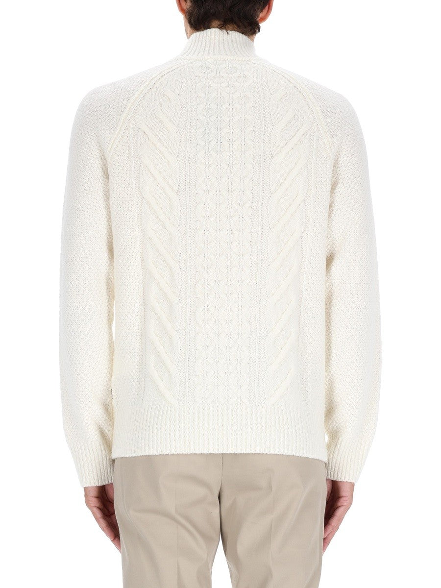 Boss Camel Men's Hector Cable Knit Sweater White