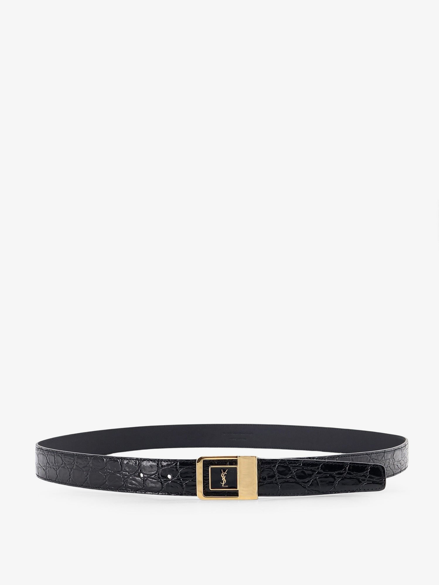 Saint Laurent Men's La Crocodile Embossed Leather Belt Black