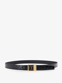 Saint Laurent Men's La Crocodile Embossed Leather Belt Black
