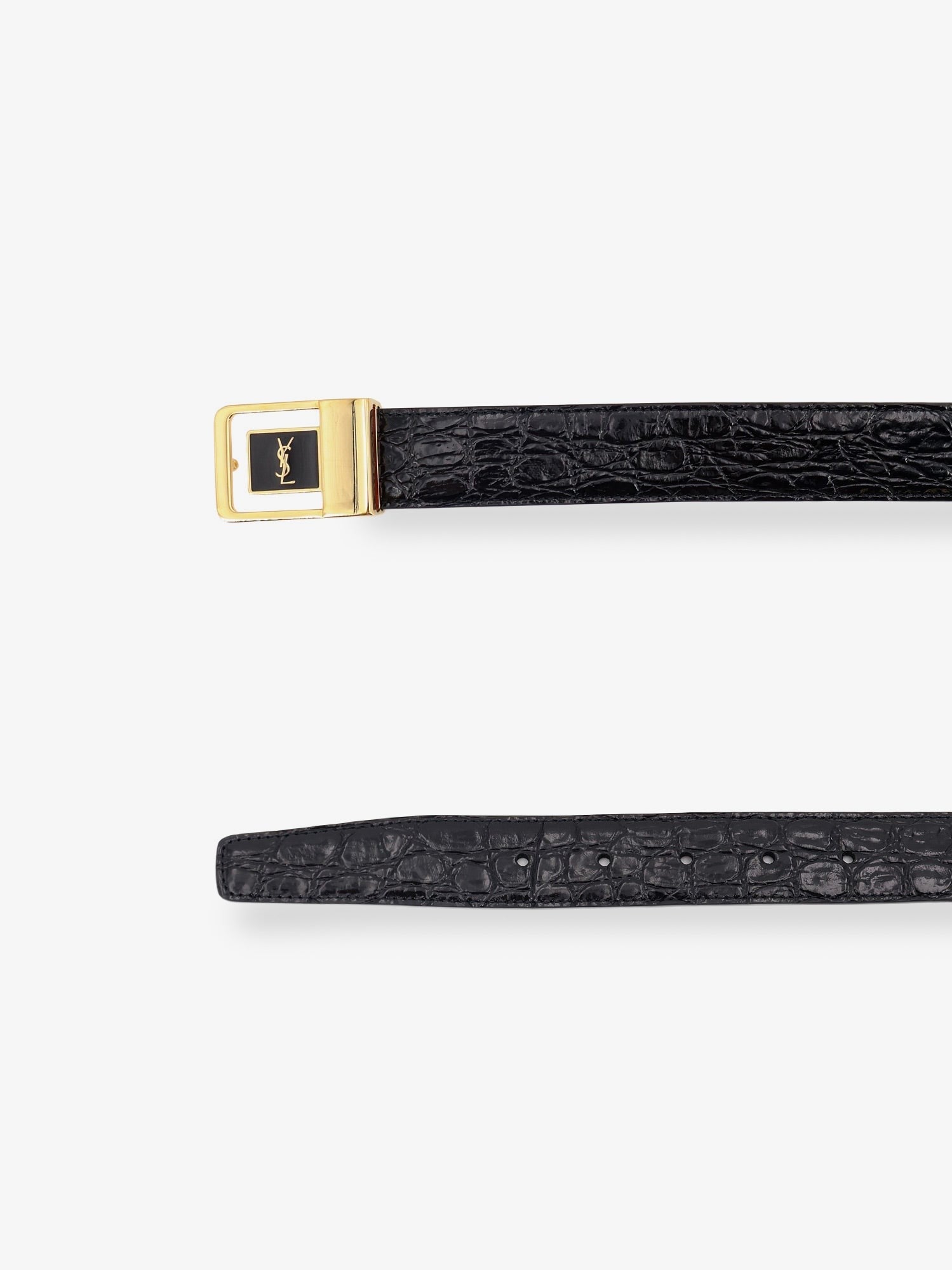 Saint Laurent Men's La Crocodile Embossed Leather Belt Black