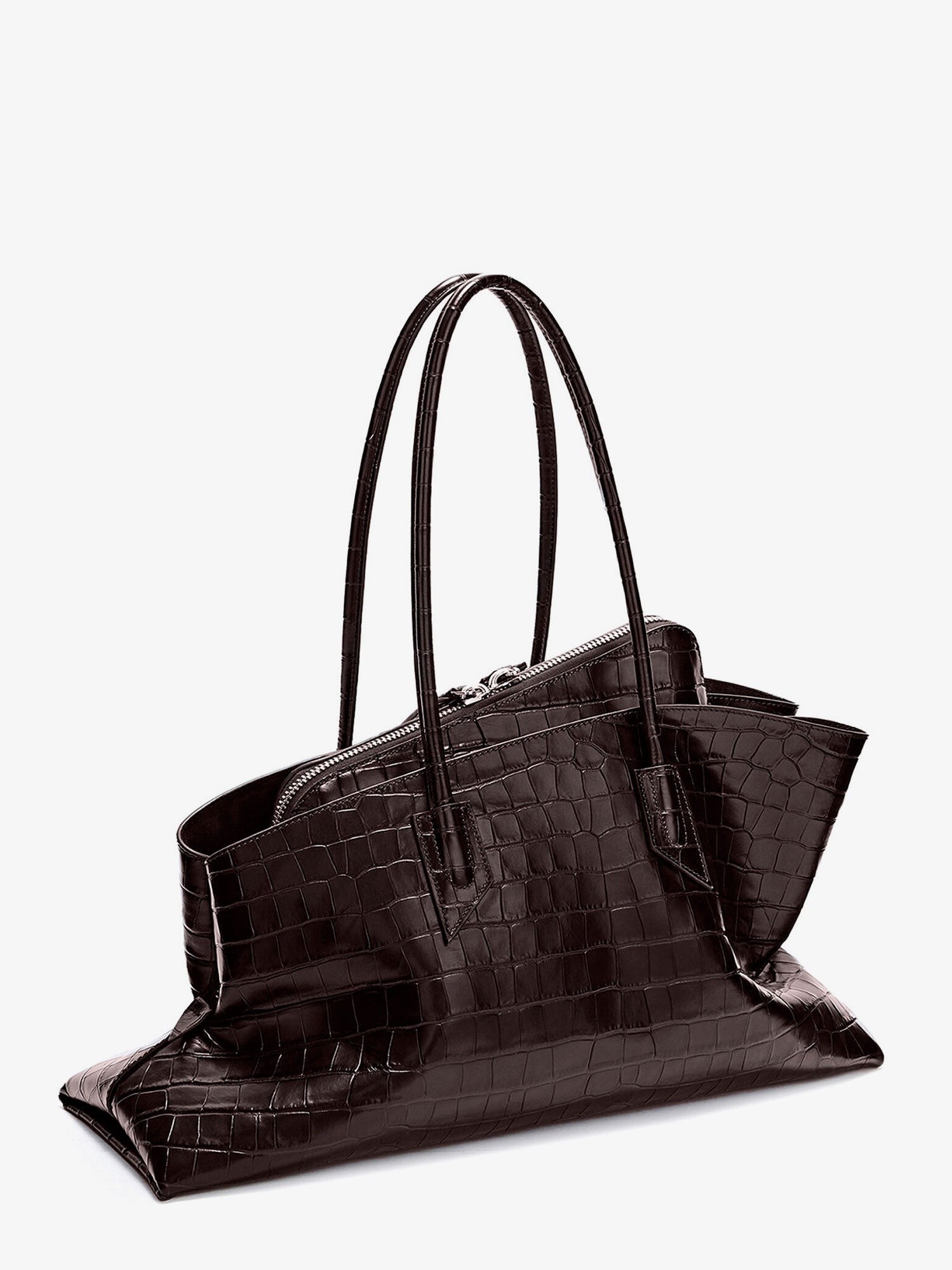 The Attico Women's La Passeggiata Medium Croc Effect Leather Shoulder Bag Brown