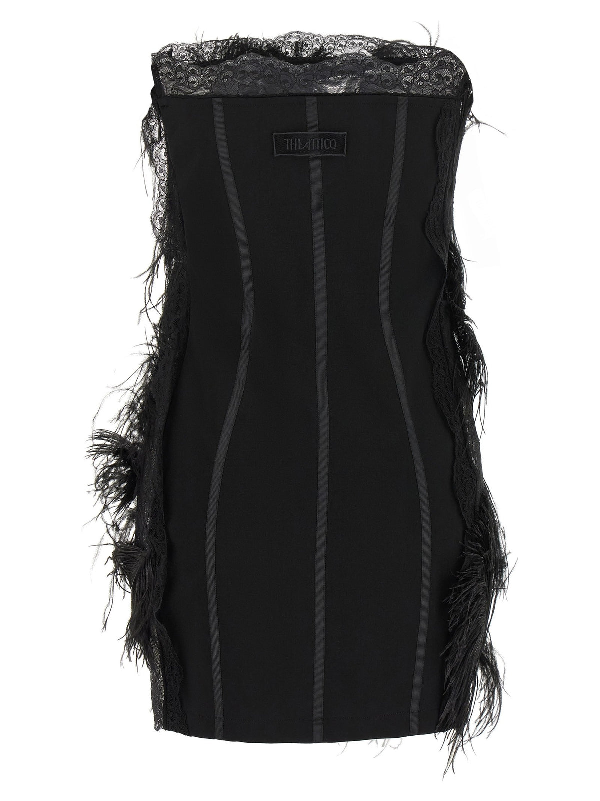 The Attico Lace and Feather Dress Black