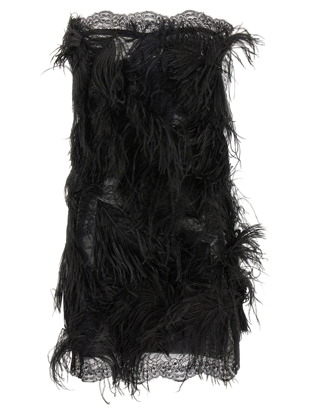 The Attico Lace and Feather Dress Black