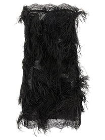 The Attico Lace and Feather Dress Black