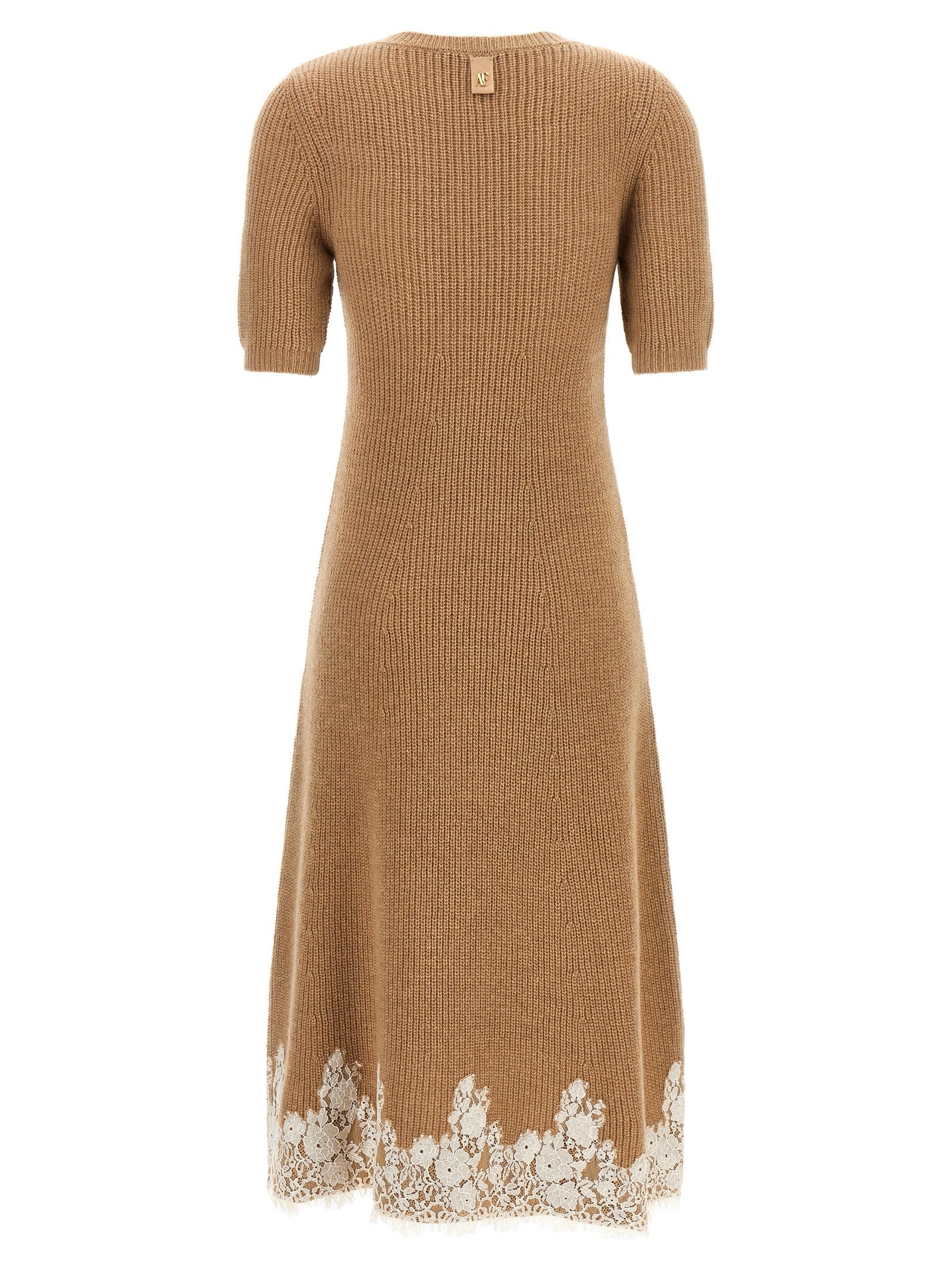 Alberta Ferretti Lace Hem Dress Brown