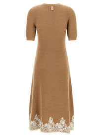 Alberta Ferretti Lace Hem Dress Brown
