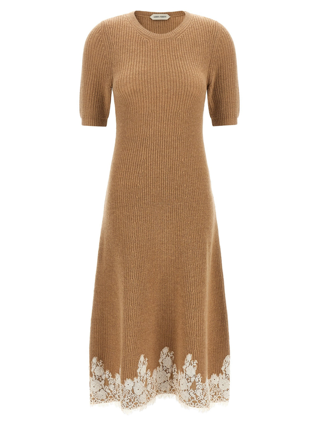 Alberta Ferretti Lace Hem Dress Brown
