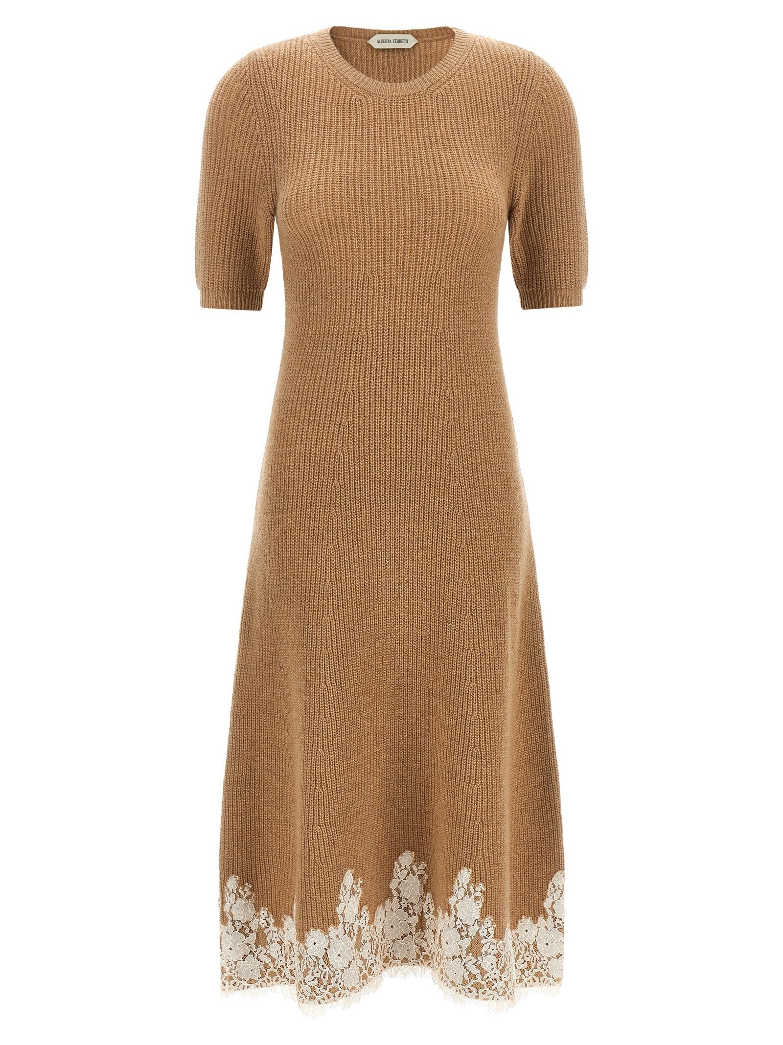 Alberta Ferretti Lace Hem Dress Brown