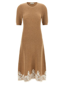 Alberta Ferretti Lace Hem Dress Brown