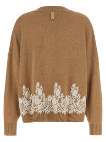 Alberta Ferretti Lace Insert Cardigan Brown