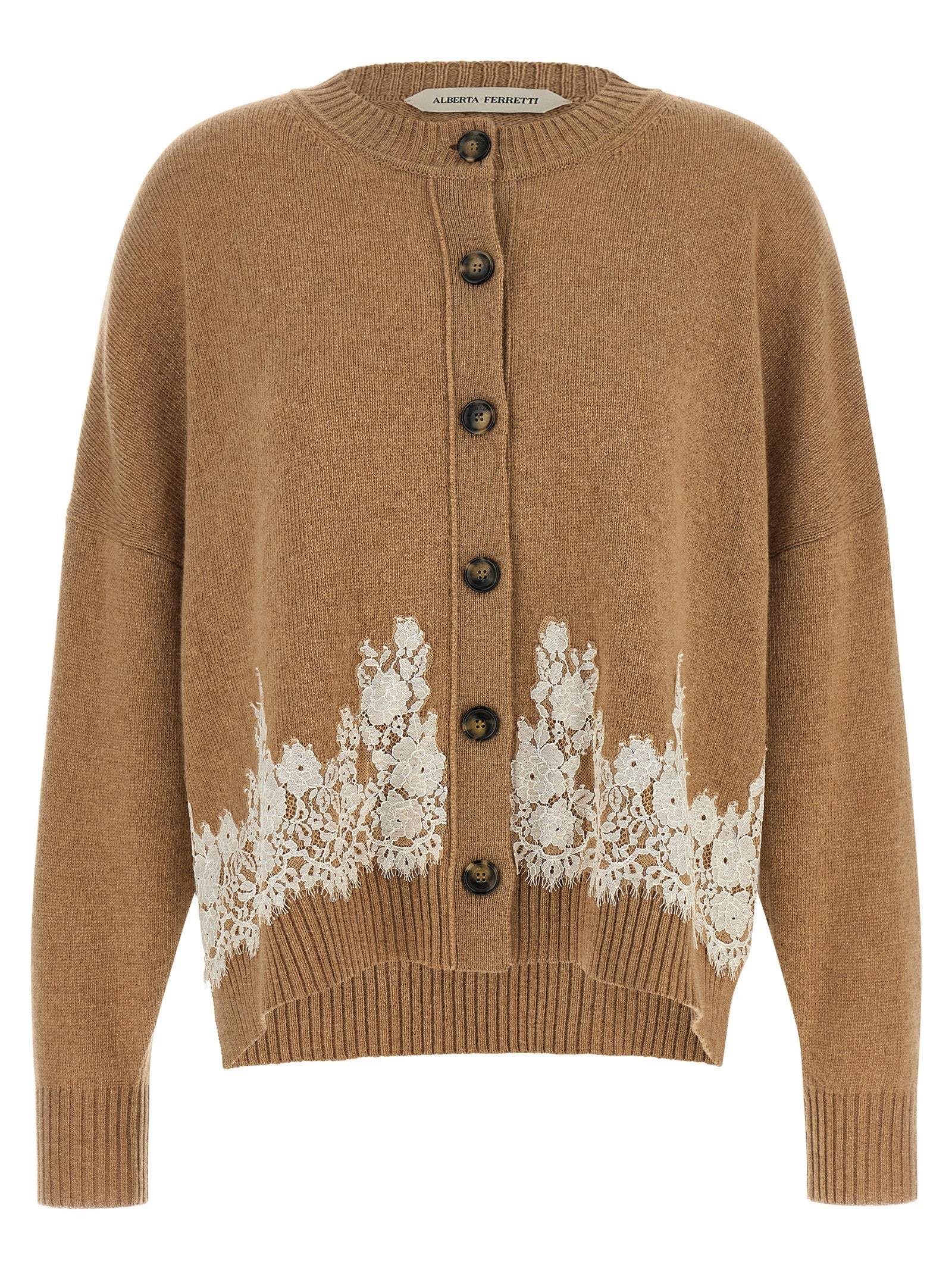 Alberta Ferretti Lace Insert Cardigan Brown