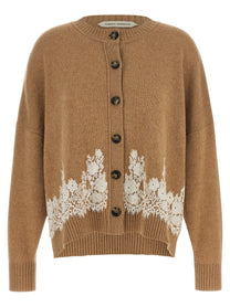 Alberta Ferretti Lace Insert Cardigan Brown