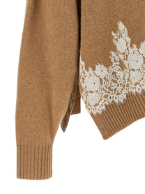 Alberta Ferretti Lace Insert Cardigan Brown