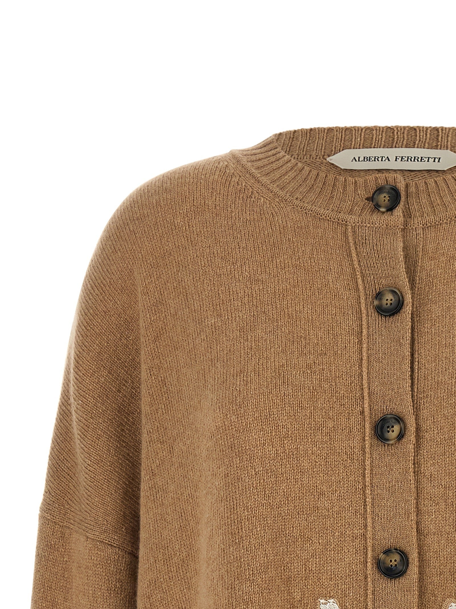 Alberta Ferretti Lace Insert Cardigan Brown