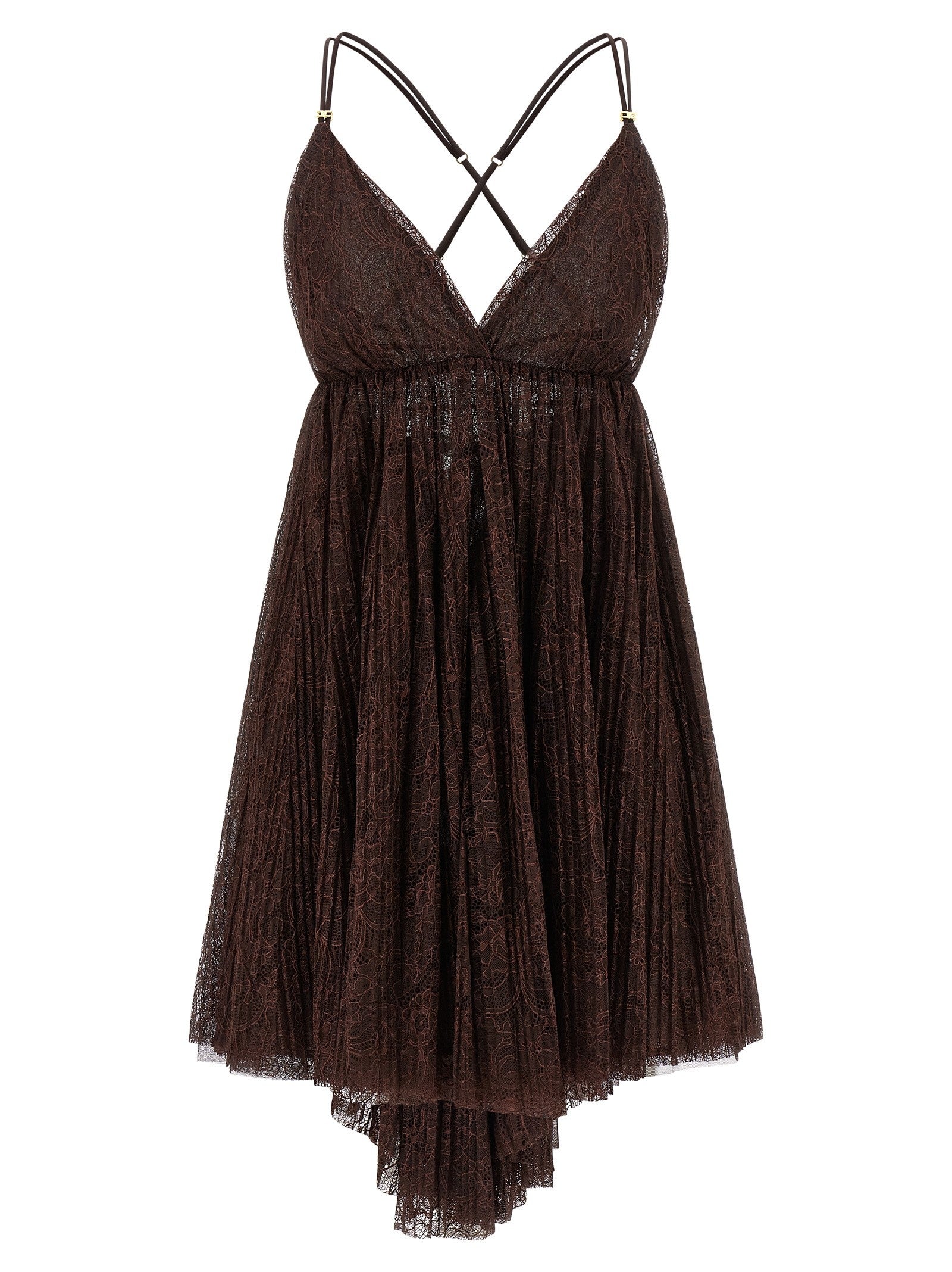 Elisabetta Franchi Lace Mini Dress Brown