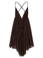 Elisabetta Franchi Lace Mini Dress Brown, view 2