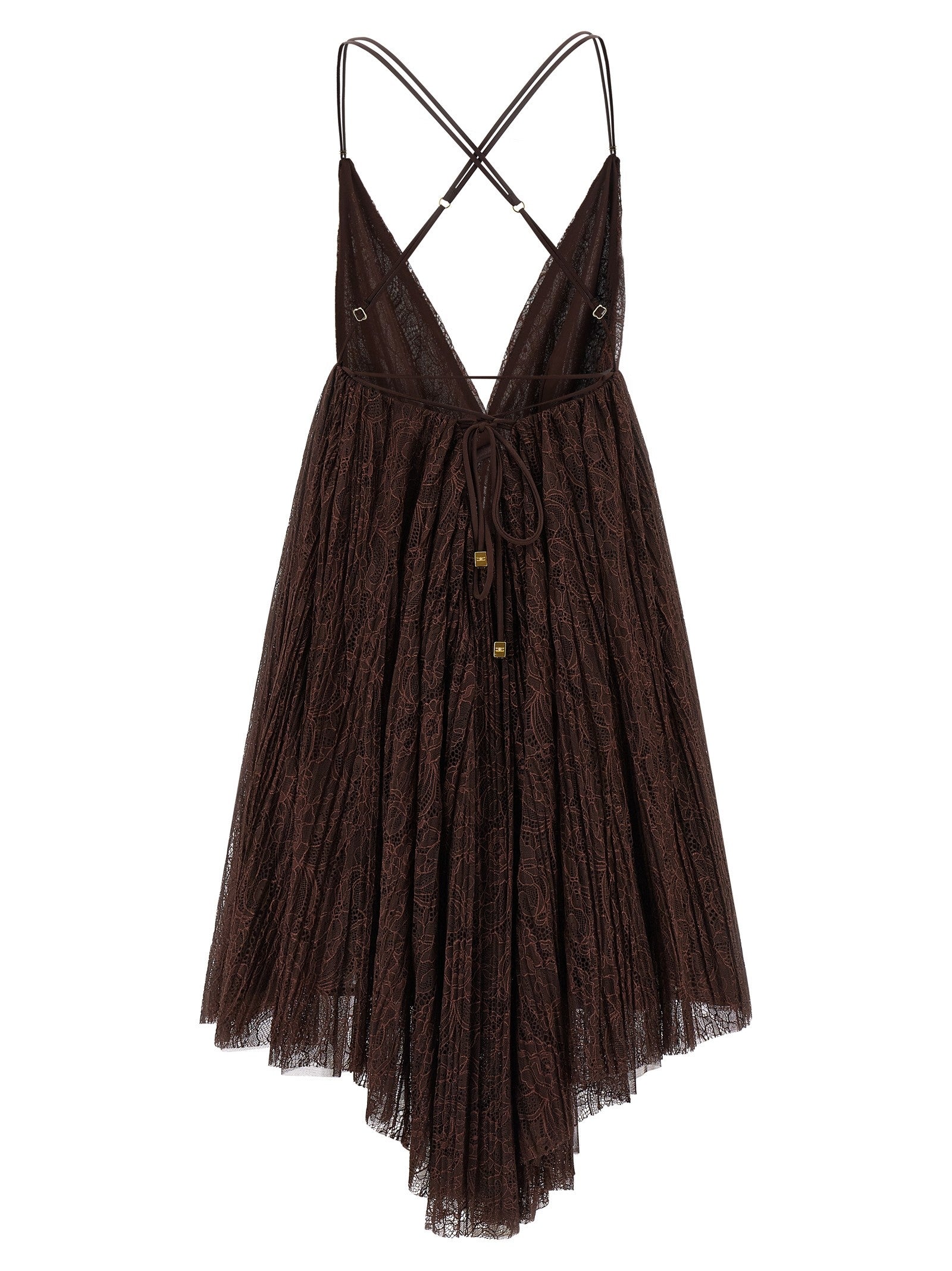 Elisabetta Franchi Lace Mini Dress Brown