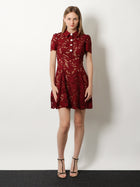 self-portrait Women's Lace Mini Dress Red, view 2