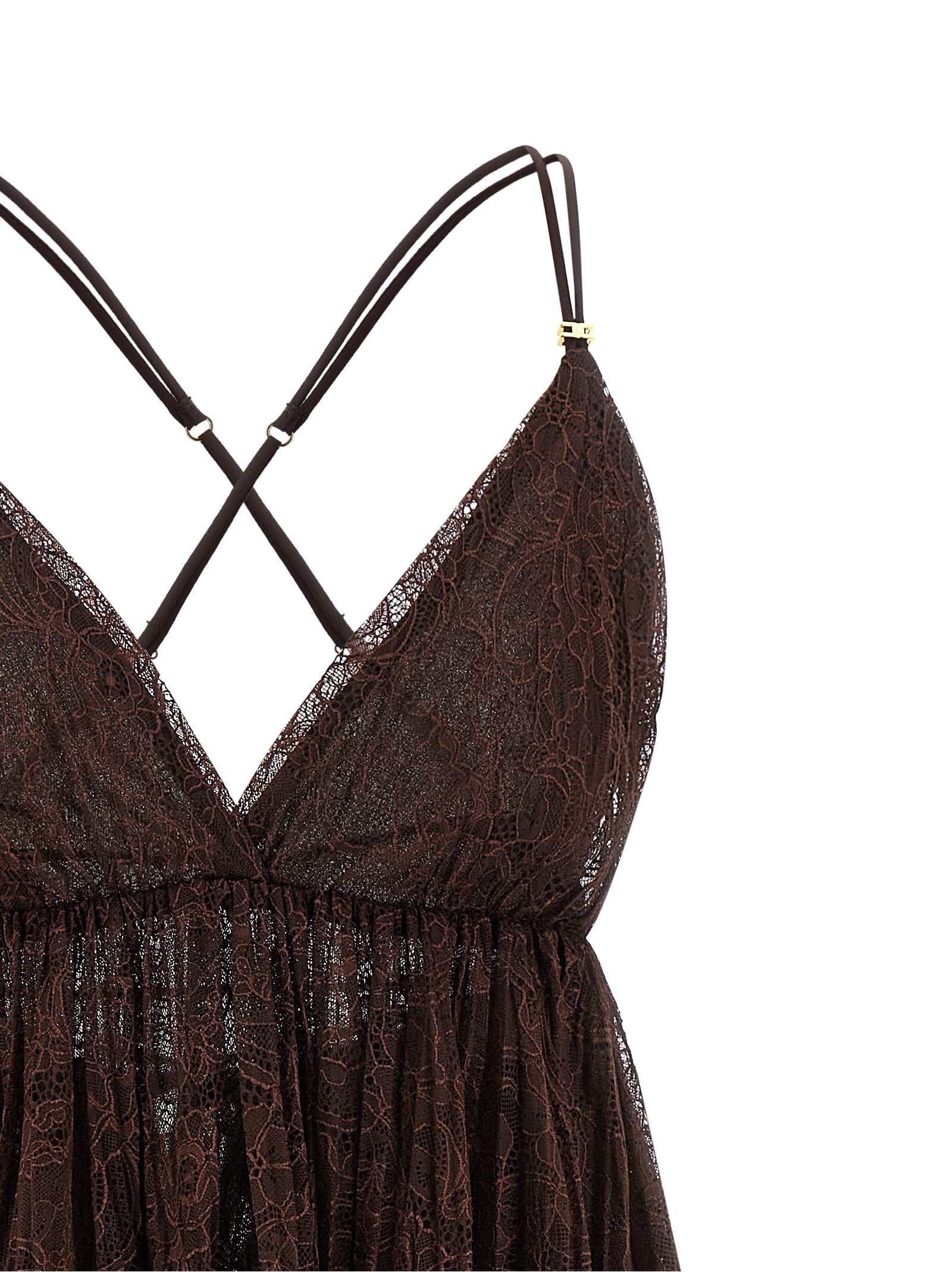 Elisabetta Franchi Lace Mini Dress Brown