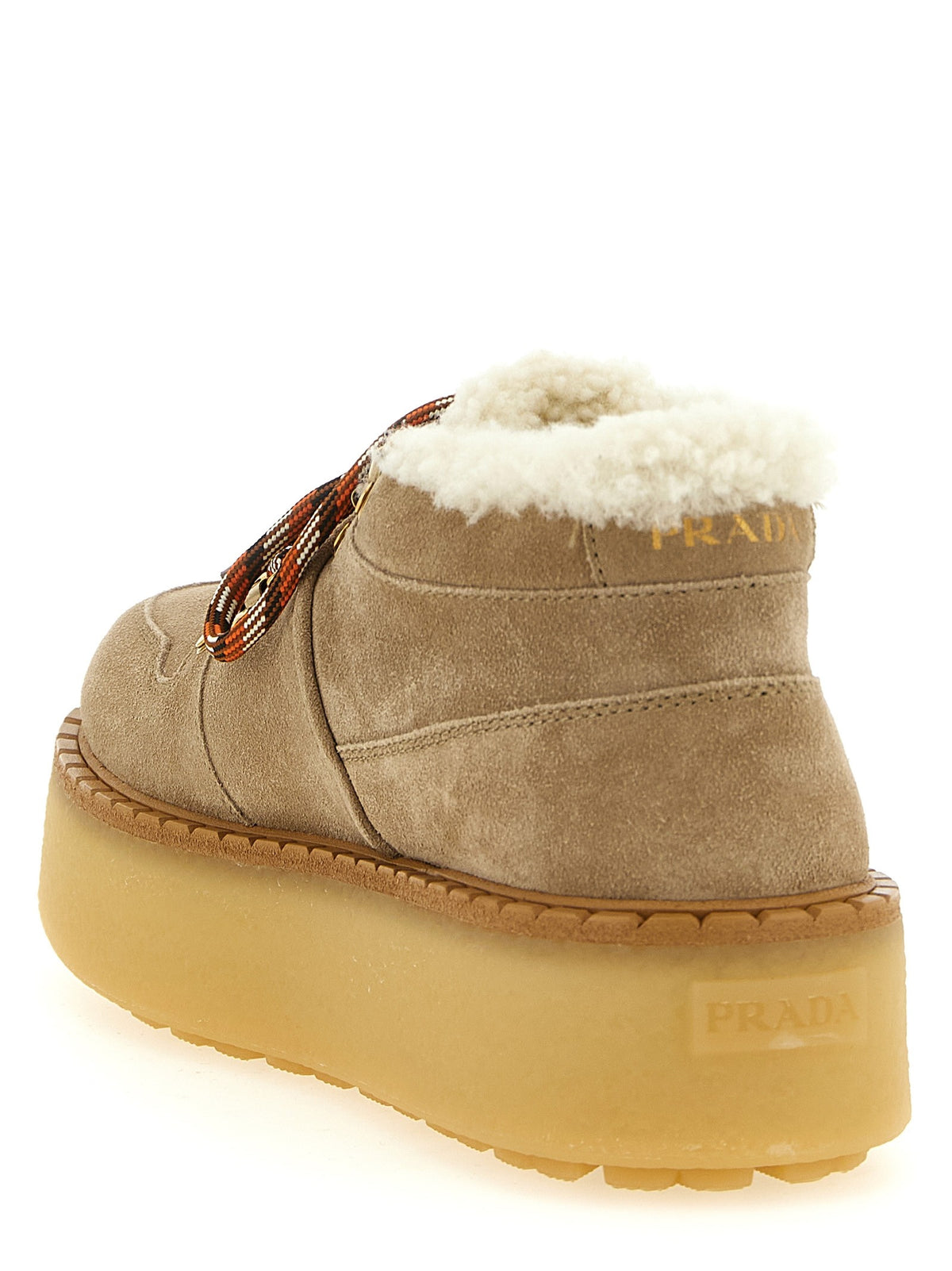 PRADA Lace up Ankle Boots Beige, view 3