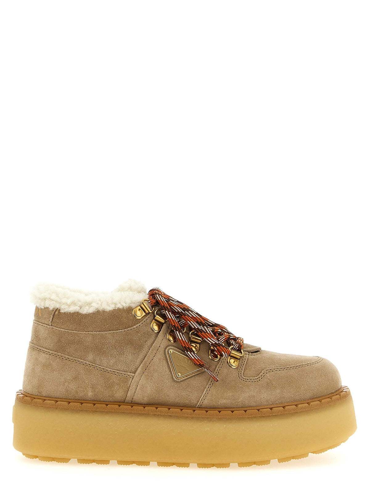 PRADA Lace up Ankle Boots Beige