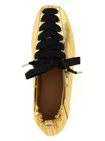 Ganni Lace up Ballet Flats Gold