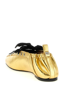 Ganni Lace up Ballet Flats Gold