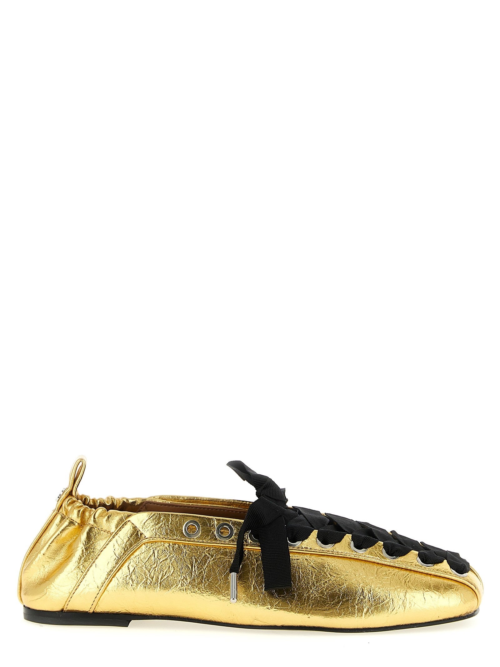 Ganni Lace up Ballet Flats Gold