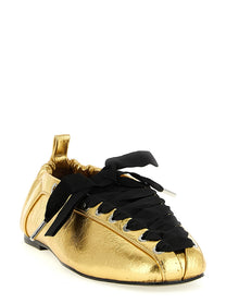 Ganni Lace up Ballet Flats Gold