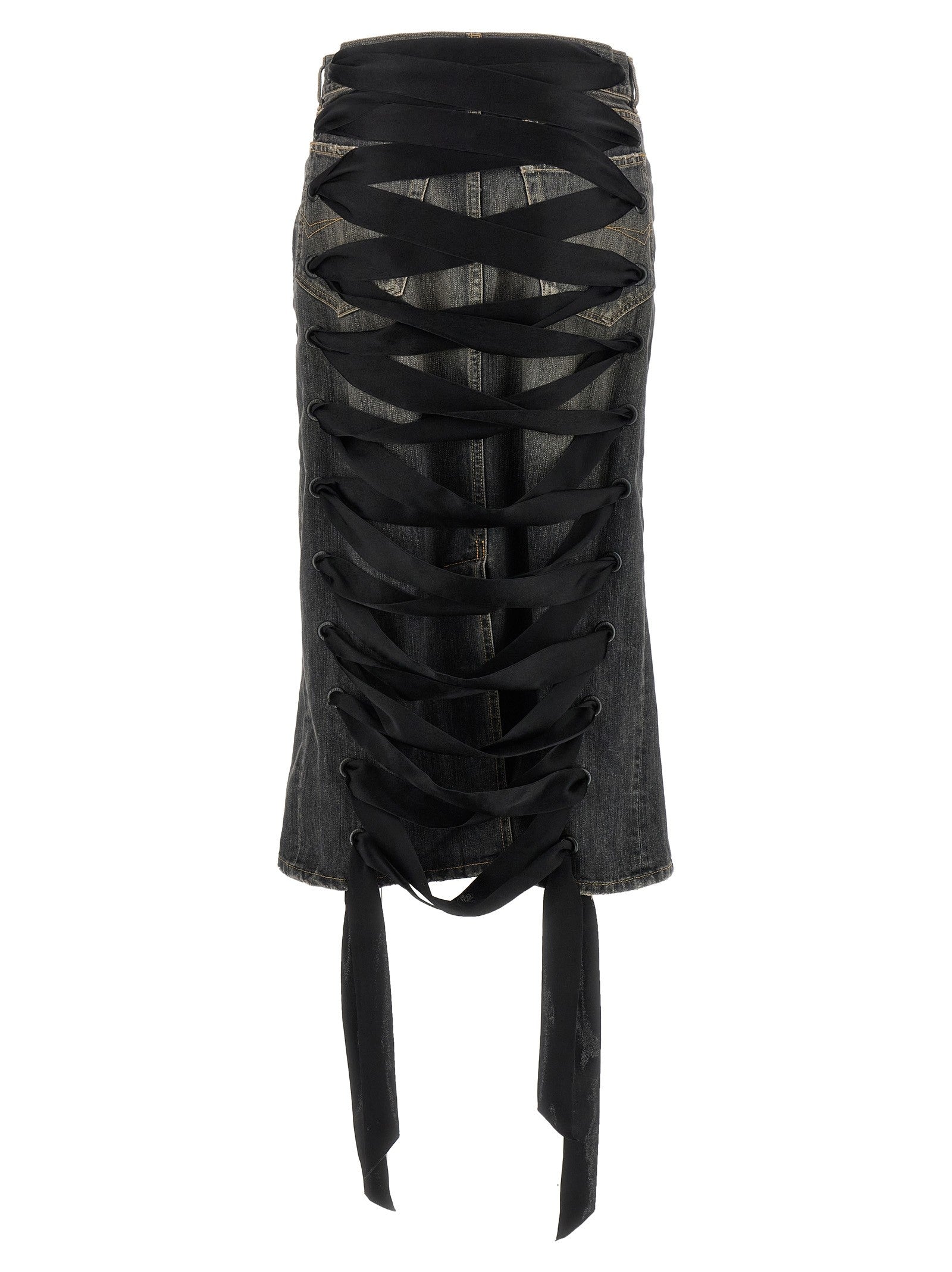 Balenciaga Lace up Denim Skirt Grey