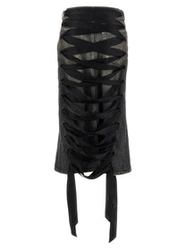 Balenciaga Lace up Denim Skirt Grey