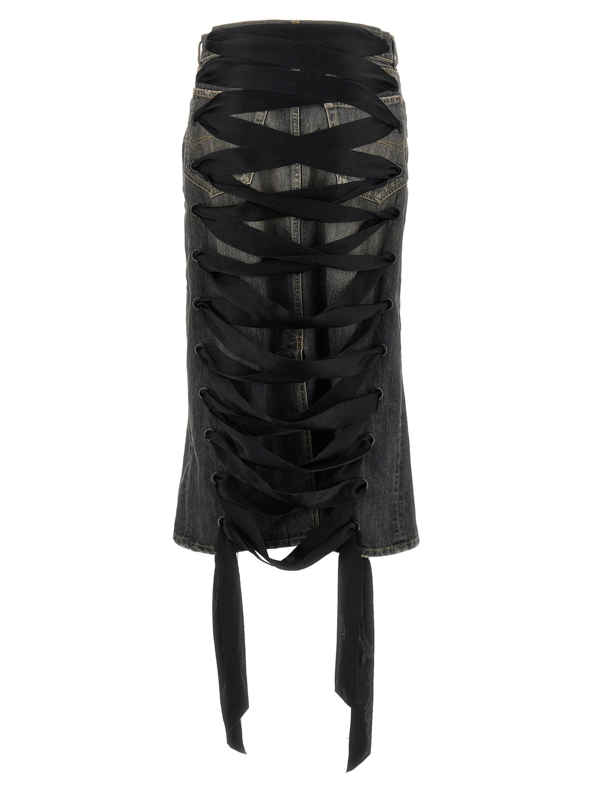 Balenciaga Lace up Denim Skirt Grey, view 2