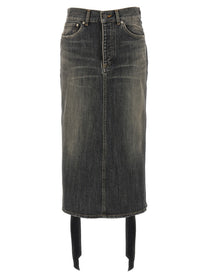 Balenciaga Lace up Denim Skirt Grey
