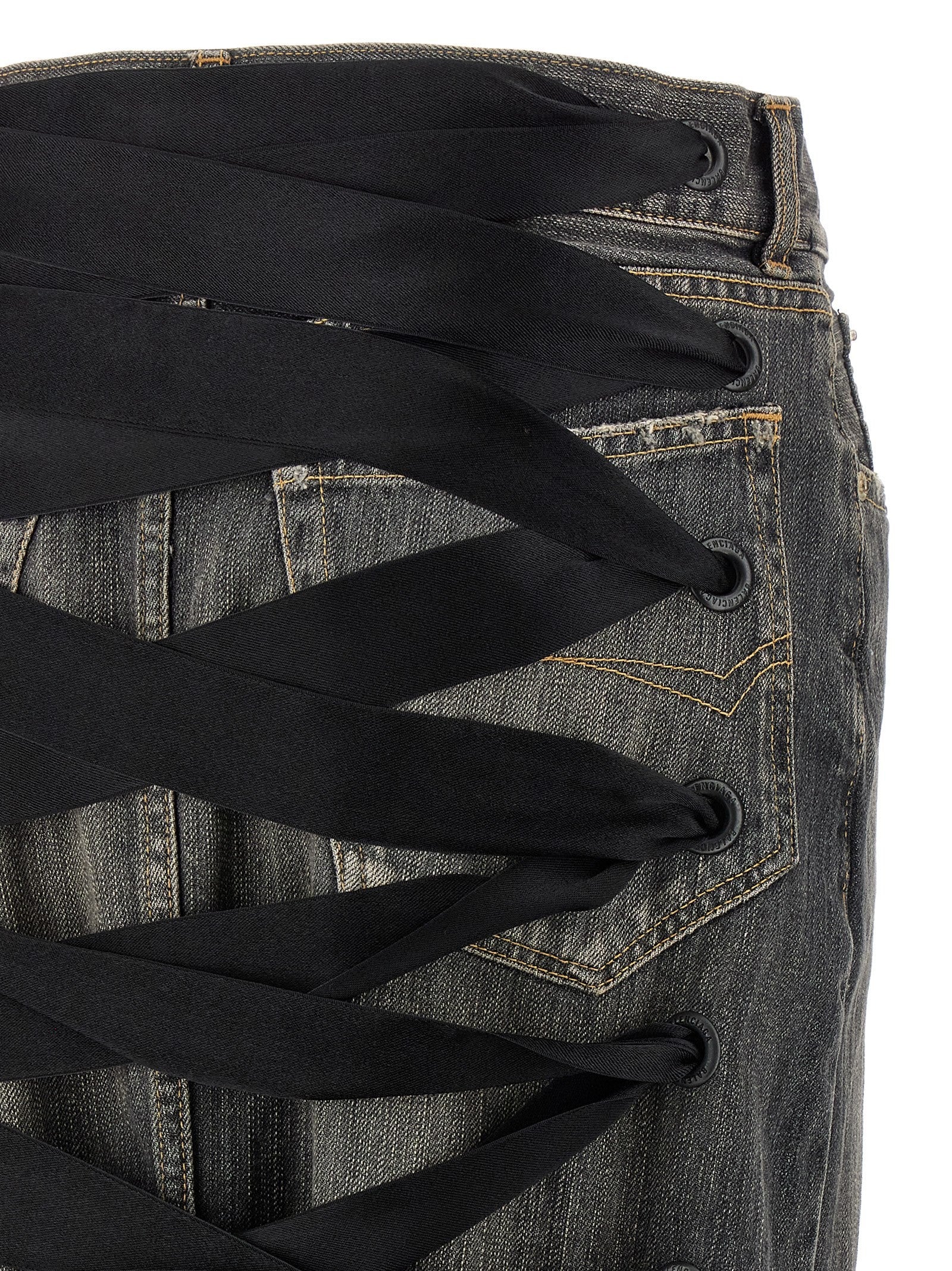 Balenciaga Lace up Denim Skirt Grey