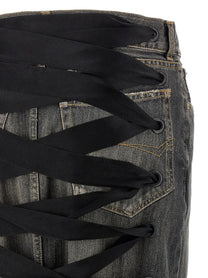 Balenciaga Lace up Denim Skirt Grey