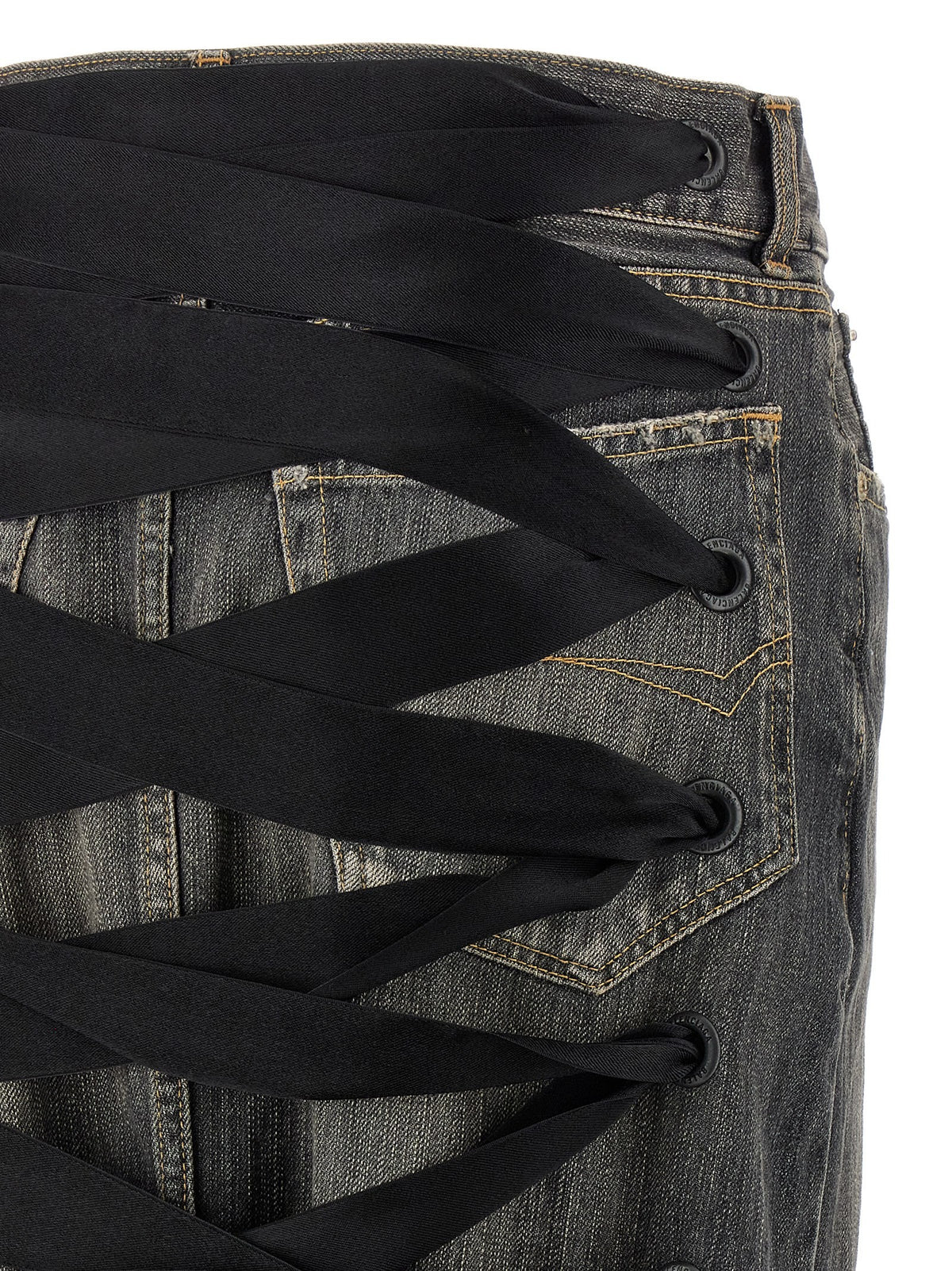 Balenciaga Lace up Denim Skirt Grey, view 4