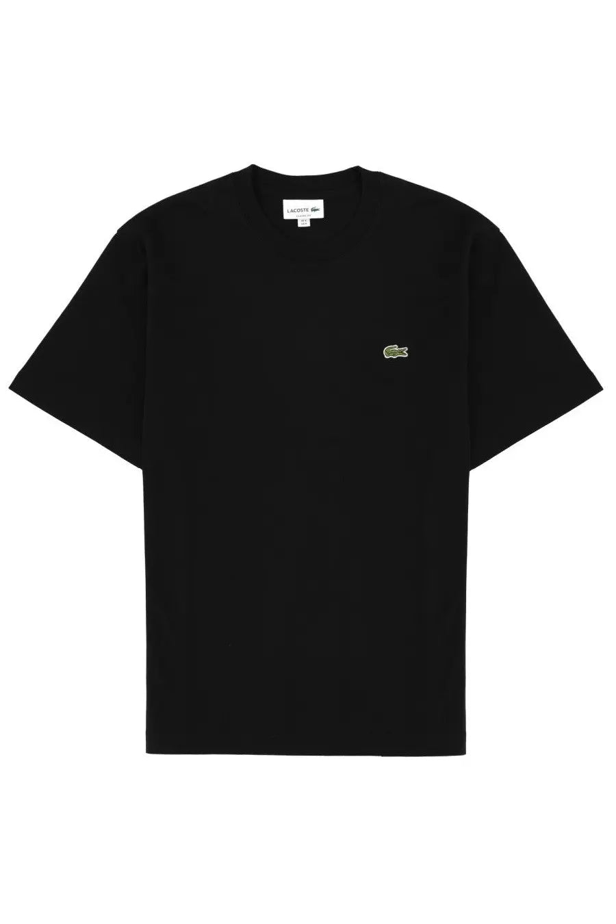 Lacoste men’s black cotton short-sleeved t-shirt with small green crocodile logo on the left chest