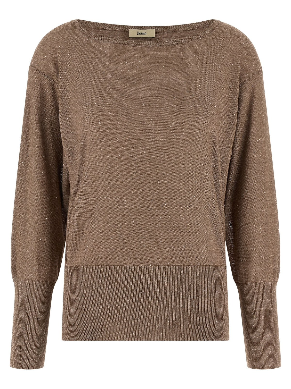 Herno Lamé and Sequin Yarn Sweater Brown