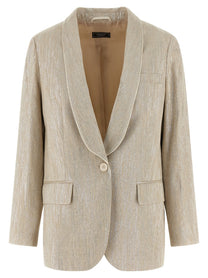 Peserico Lamé Thread Blazer Beige