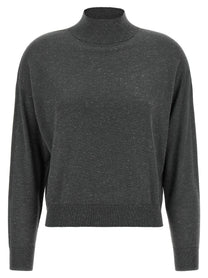 Peserico Lamé Thread Turtleneck Sweater Grey