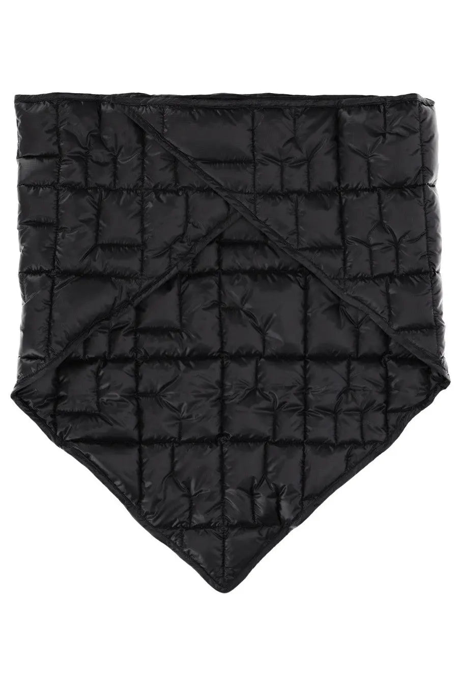 Laminar men’s black nylon scarf featuring a black quilted puffer neck warmer with diamond-stitched pattern