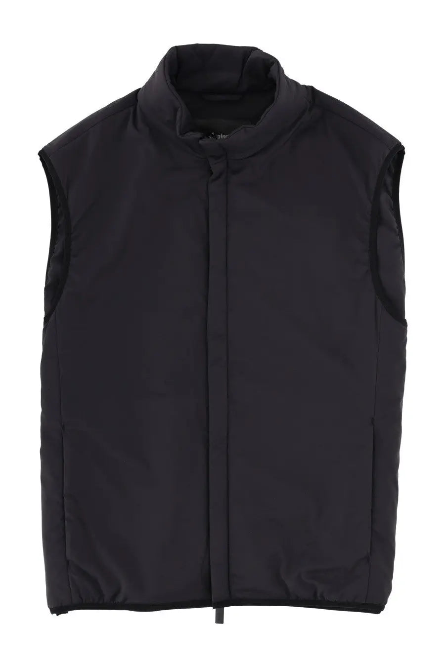 Black quilted sleeveless vest with high collar and front zipper from laminar men’s vest black collection