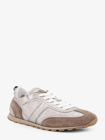 Brunello Cucinelli Women's Laminated Leather and Suede Sneakers Beige