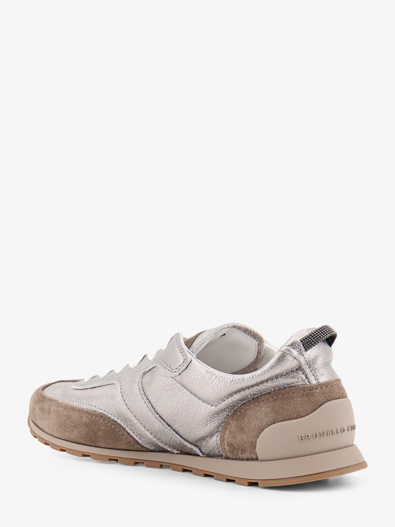 Brunello Cucinelli Women's Laminated Leather and Suede Sneakers Beige