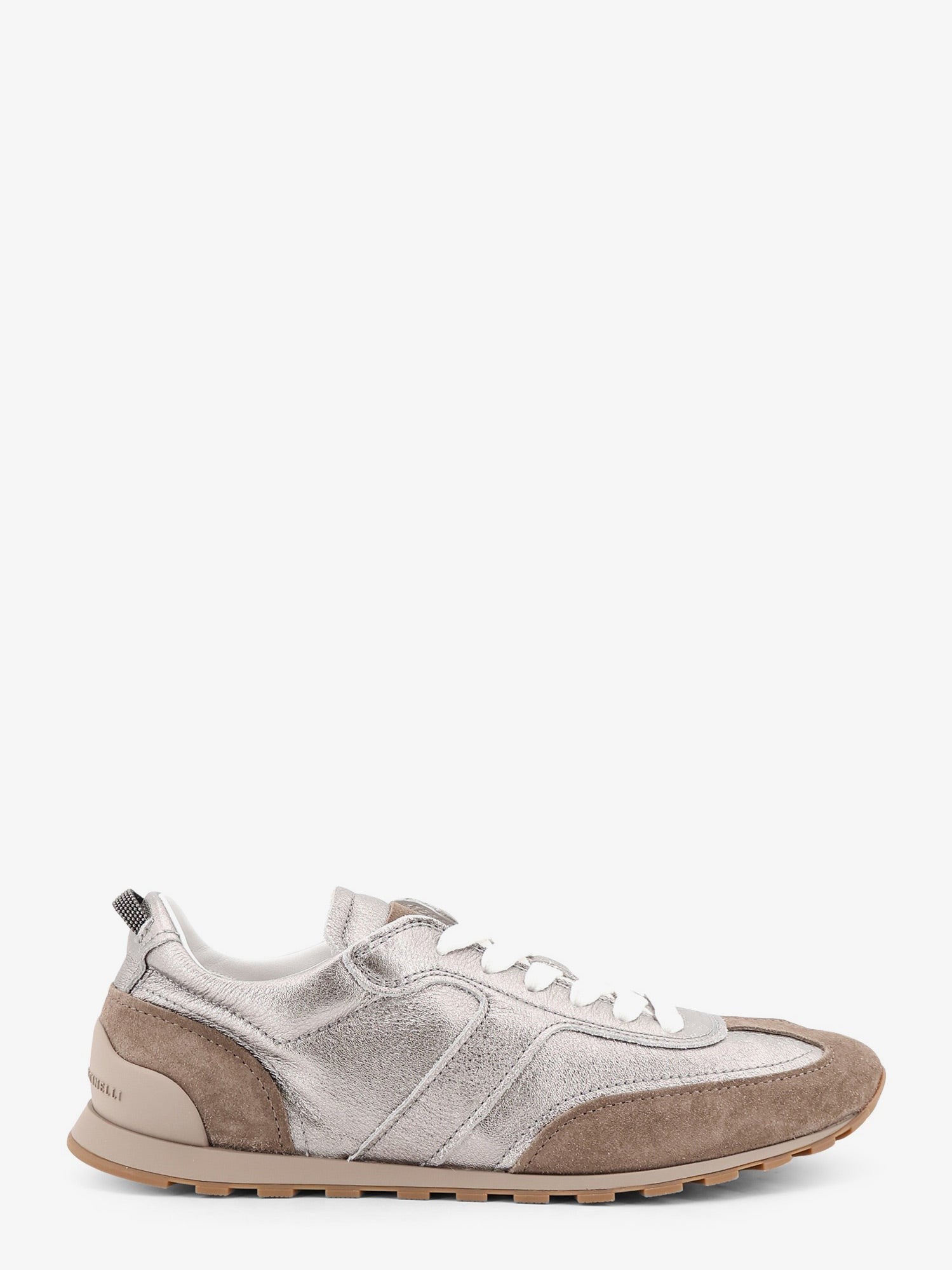 Brunello Cucinelli Women's Laminated Leather and Suede Sneakers Beige