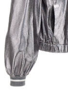 Brunello Cucinelli Laminated Leather Bomber Jacket Silver, view 4