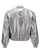 Brunello Cucinelli Laminated Leather Bomber Jacket Silver, view 2