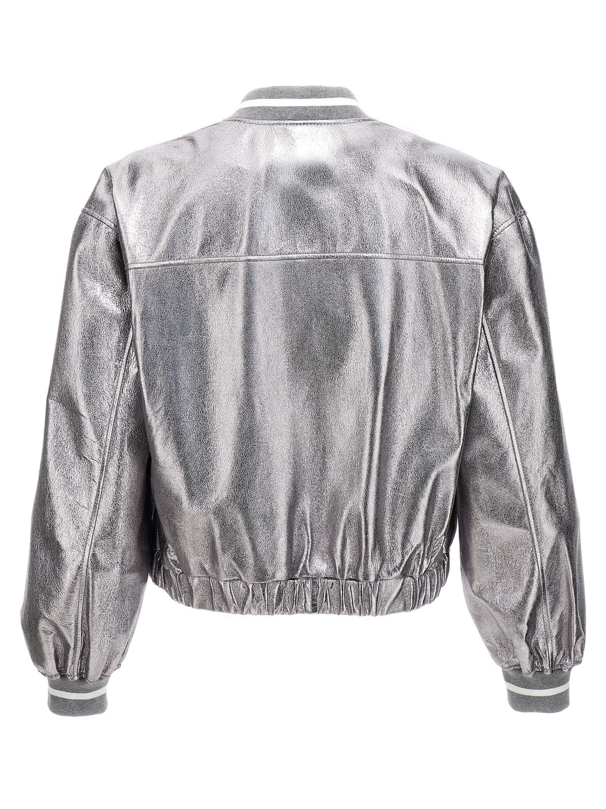 Brunello Cucinelli Laminated Leather Bomber Jacket Silver, view 2